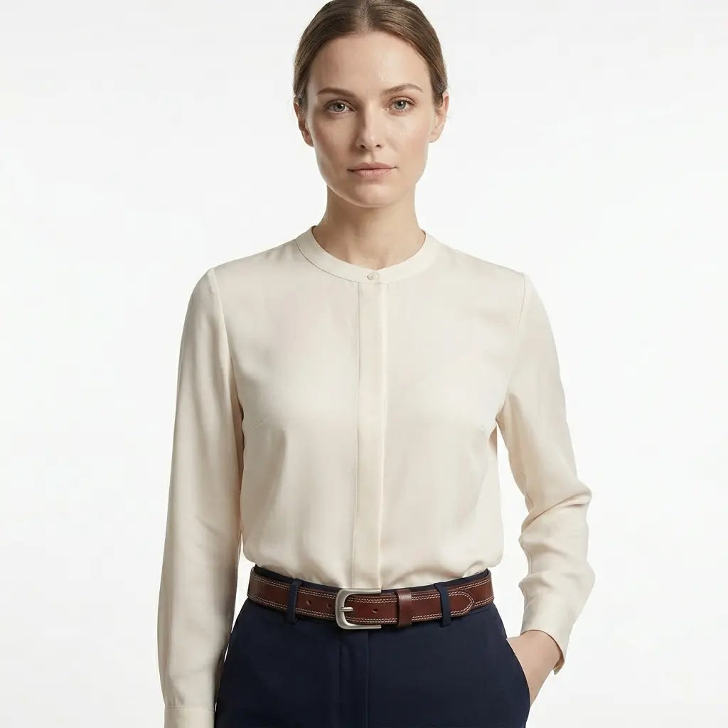 La Nathalie — Ceinture cuir surpiqué cognac femme