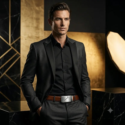 Le Clément — Détail boucle automatique argentée cuir homme