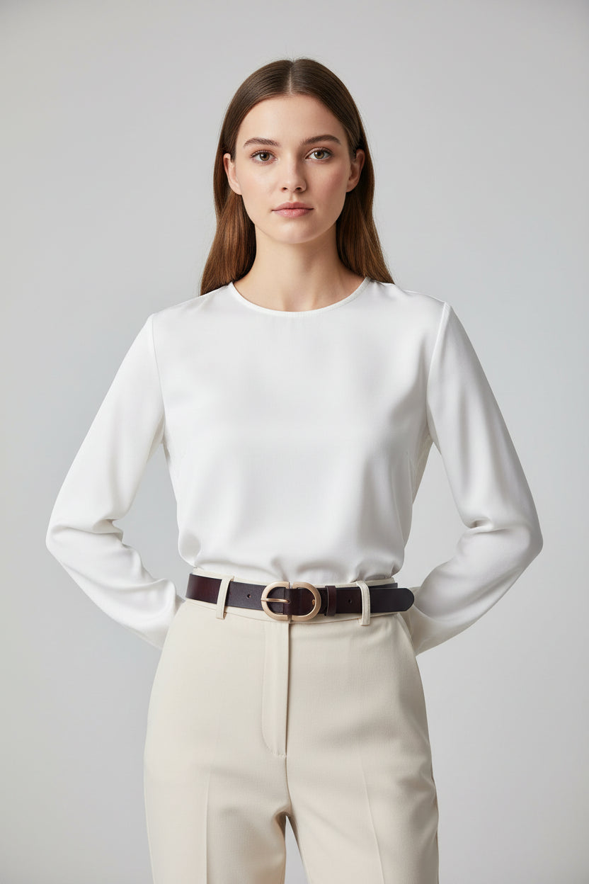 La Chloé — Ceinture cuir femme cognac boucle dorée