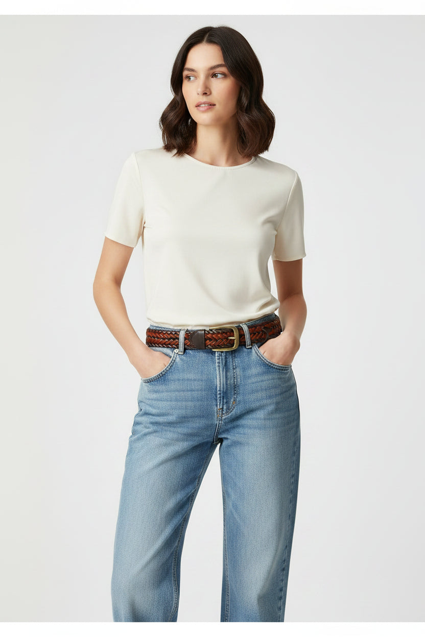 La Léa — Ceinture cuir tressé cognac femme