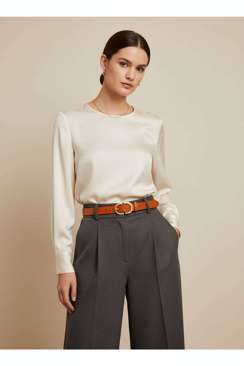 La Chloé — Ceinture cuir lisse noir boucle dorée ronde