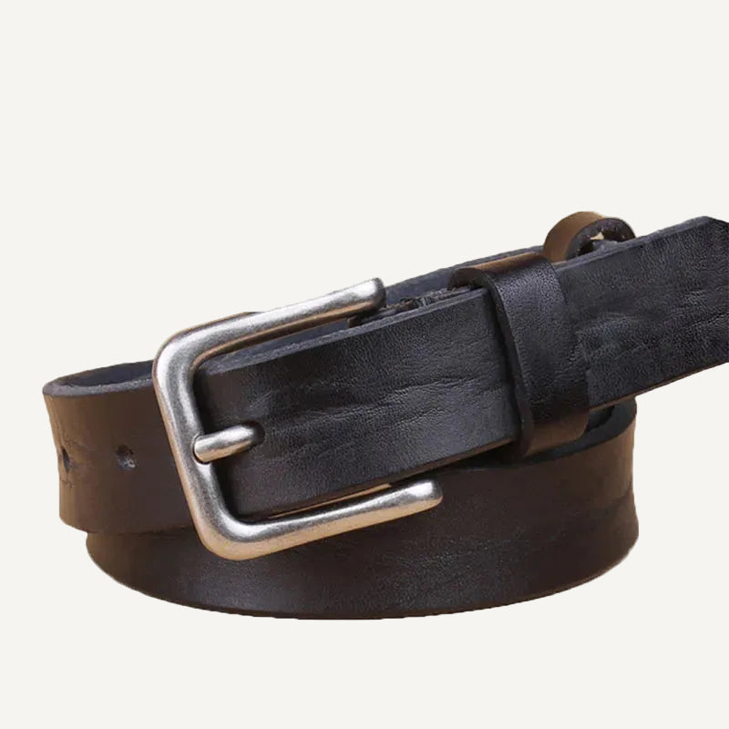 La Diane — Ceinture cuir vintage noir boucle argentée