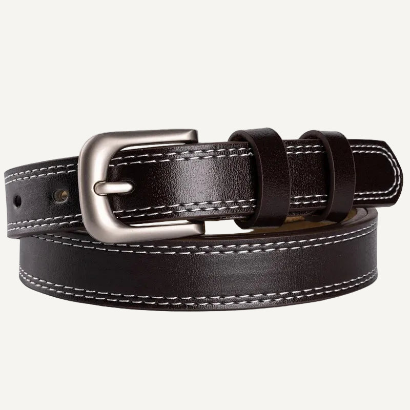 La Nathalie — Ceinture cuir surpiqué marron femme