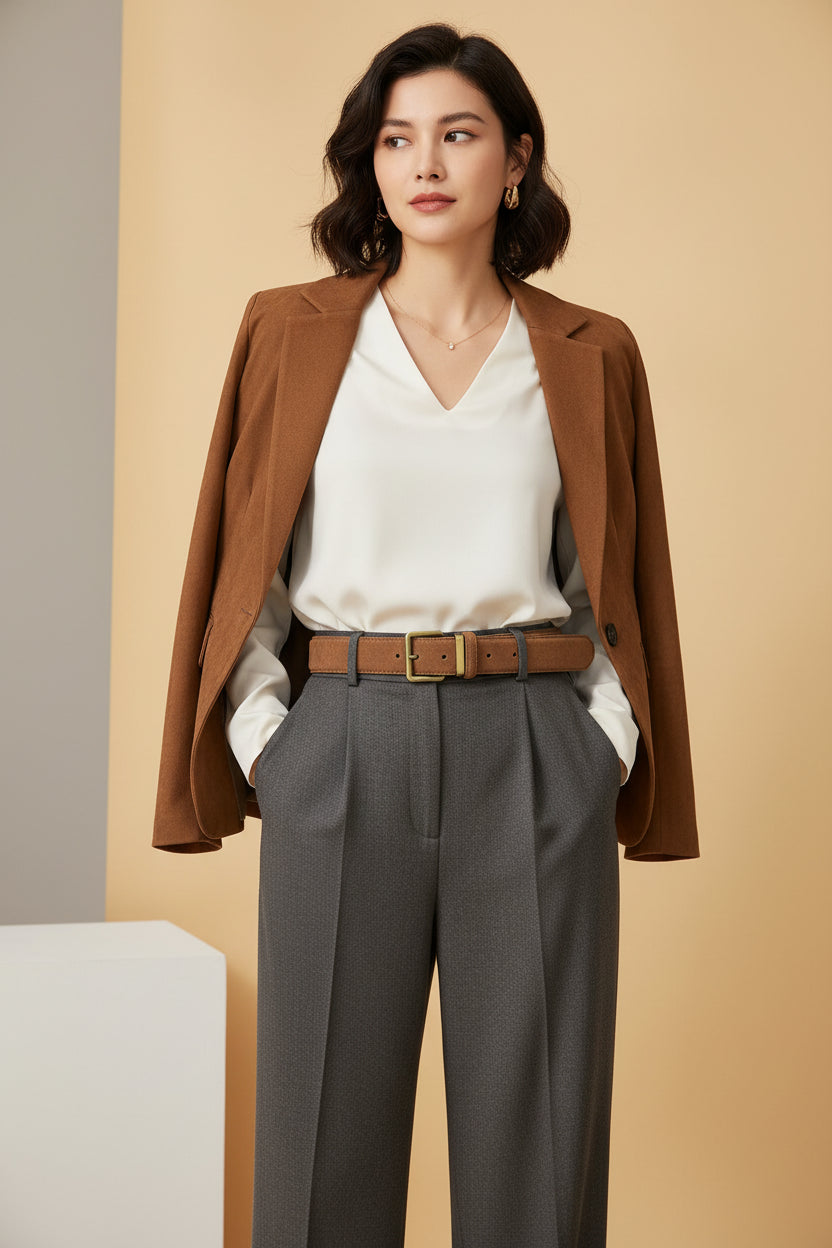 La Margot — Ceinture cuir suédé large cognac femme
