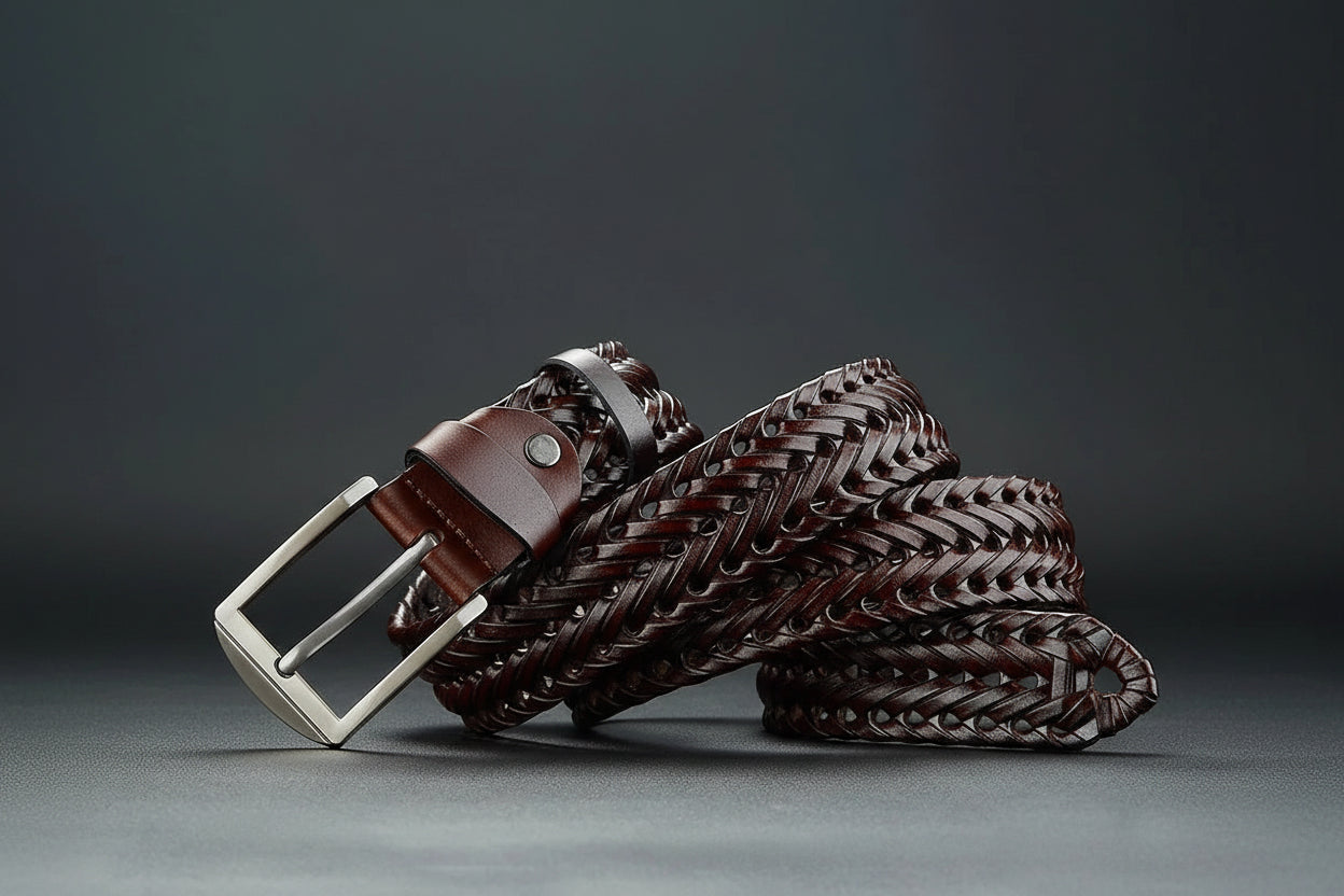 Le Gaston — Ceinture cuir tressé noir homme cadeau