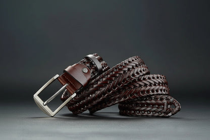 Le Gaston — Ceinture cuir tressé noir homme cadeau