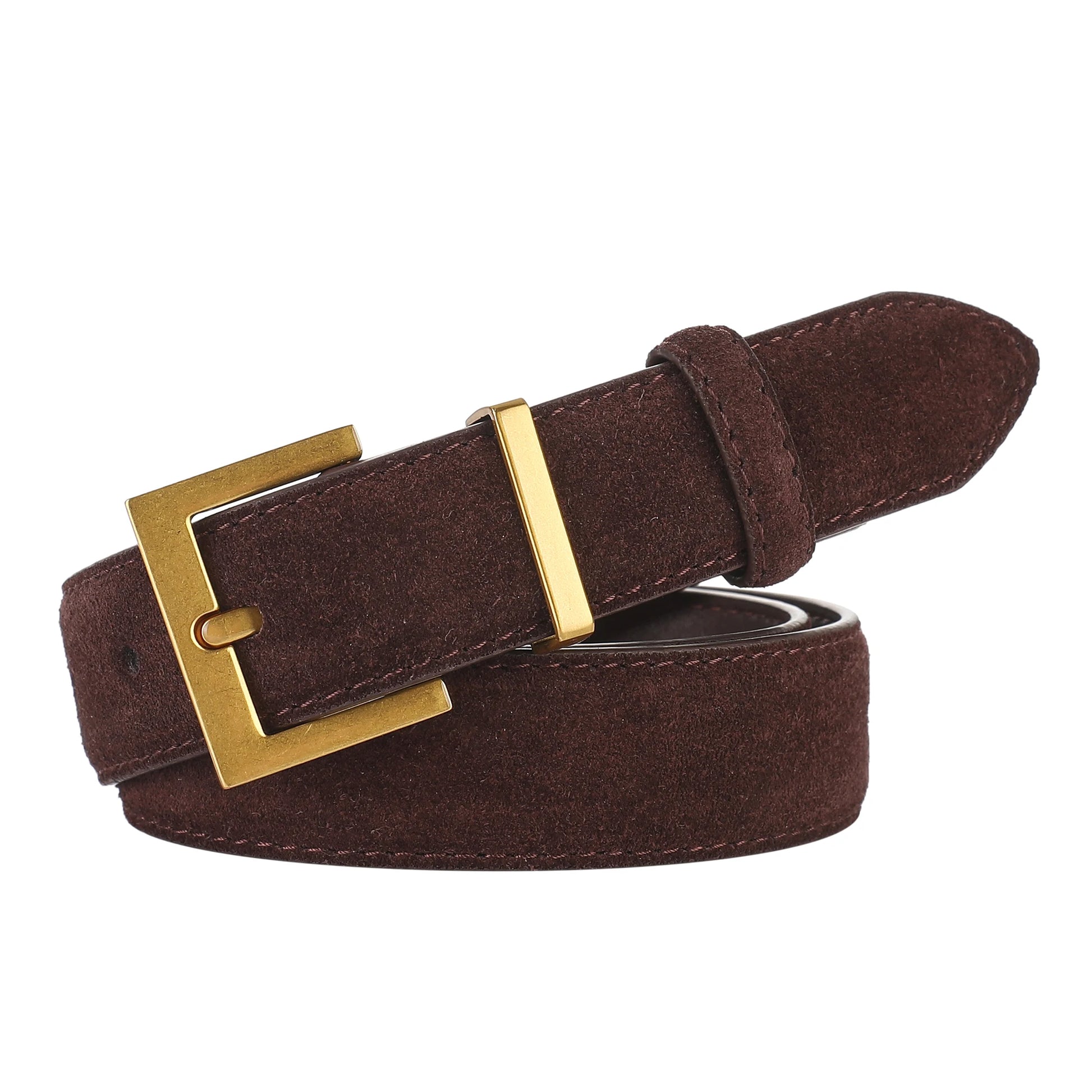 La Victoire — Ceinture cuir suédé marron boucle dorée