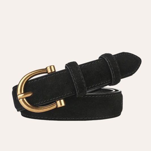 La Élise — Ceinture cuir suédé femme boucle dorée fine