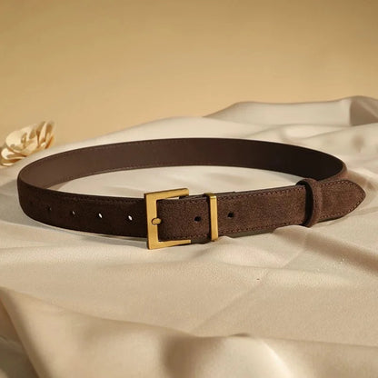 La Victoire — Ceinture cuir suédé noir boucle dorée femme