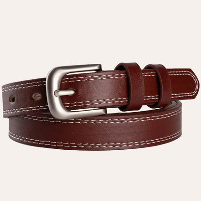 La Nathalie — Ceinture cuir surpiqué femme boucle argentée