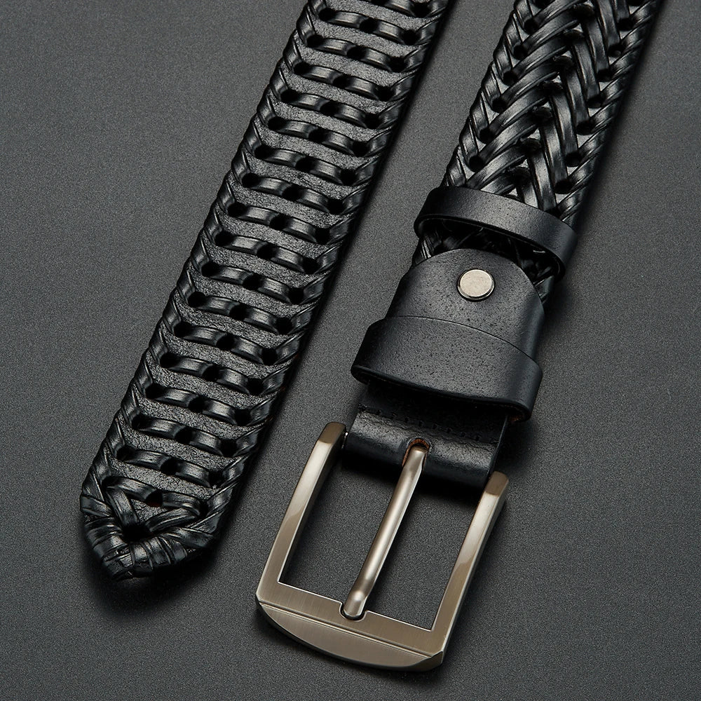 Le Gaston — Ceinture cuir tressé homme portée