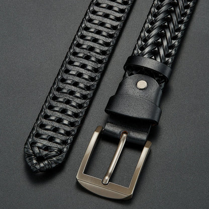 Le Gaston — Ceinture cuir tressé homme portée