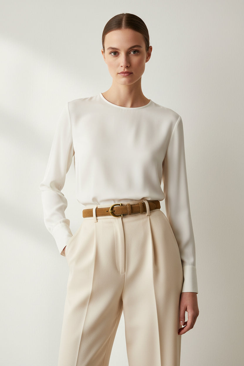 La Élise — Ceinture cuir suédé cognac boucle fine
