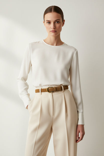 La Élise — Ceinture cuir suédé cognac boucle fine