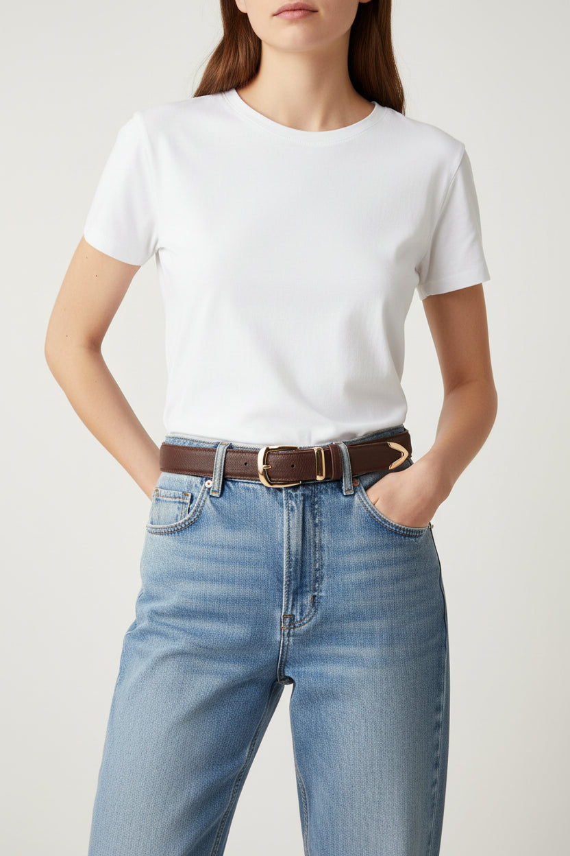 La Camille — Ceinture cuir lisse cognac boucle dorée