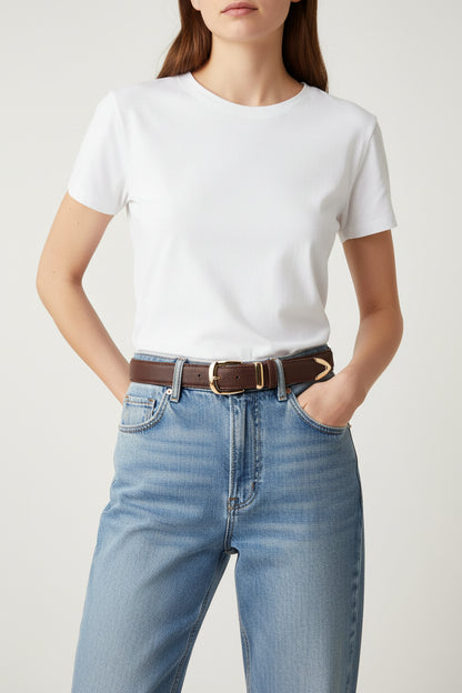 La Camille — Ceinture cuir lisse cognac boucle dorée