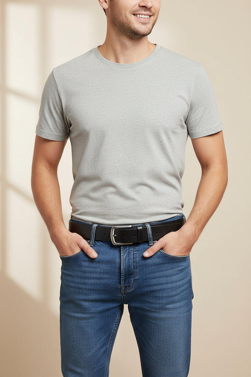 Le Louis — Ceinture cuir vieilli homme portée