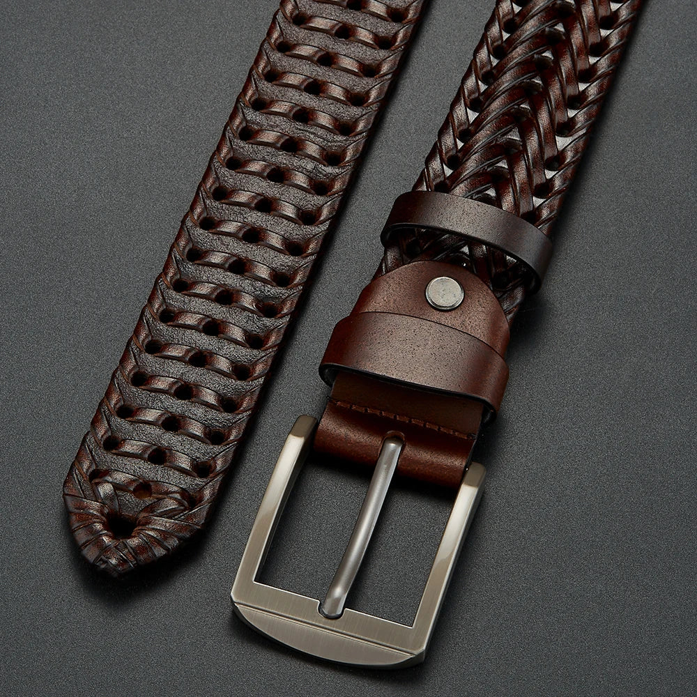 Le Gaston — Ceinture cuir tressé marron homme