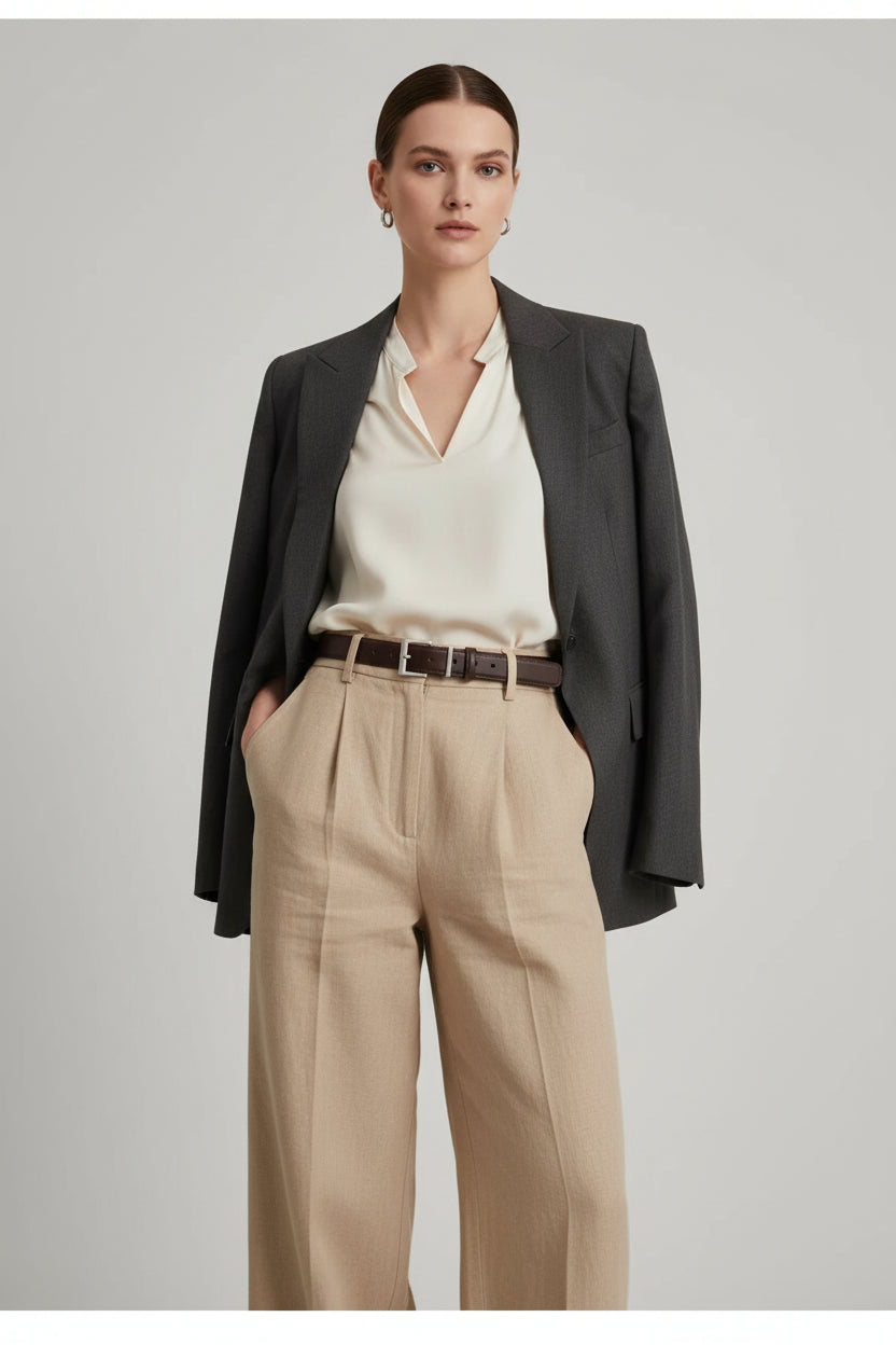 L’Audrey — Ceinture cuir lisse marron boucle argentée
