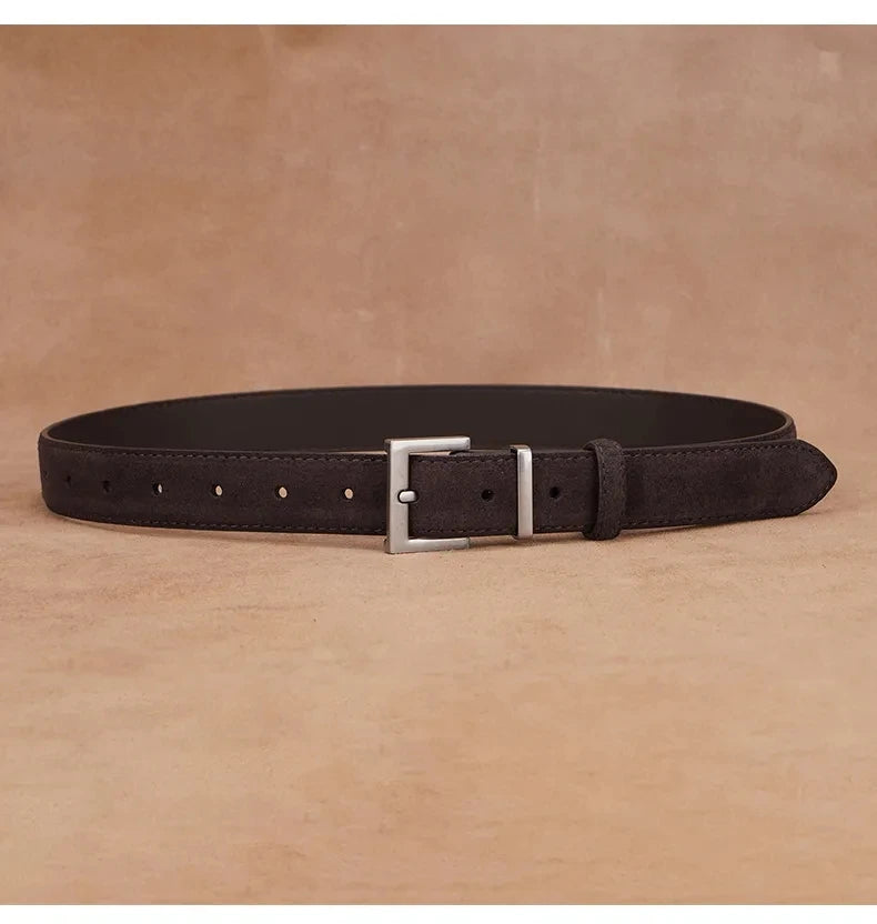 La Victoire — Ceinture cuir suédé cognac boucle argentée