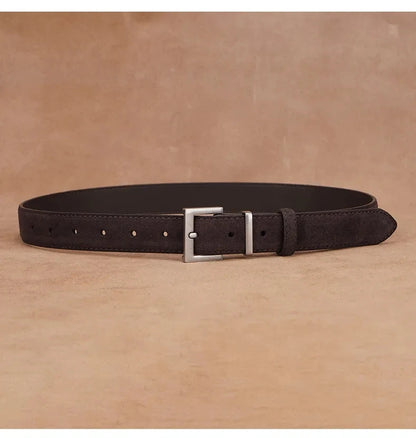 La Victoire — Ceinture cuir suédé cognac boucle argentée